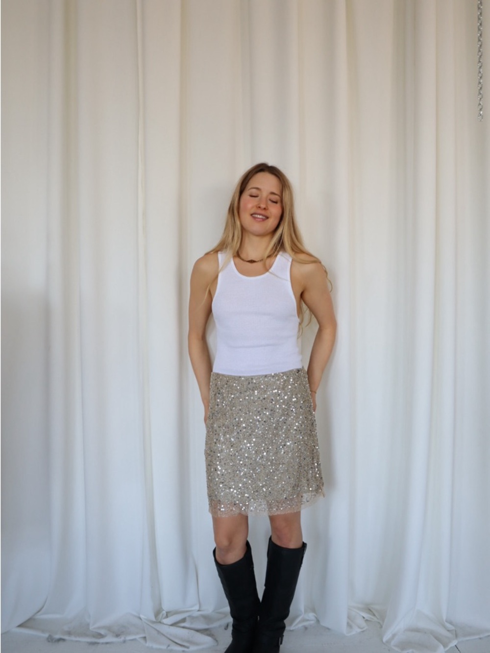 Sequined Champagne Mini Skirt - Women's Sparkle Skirt